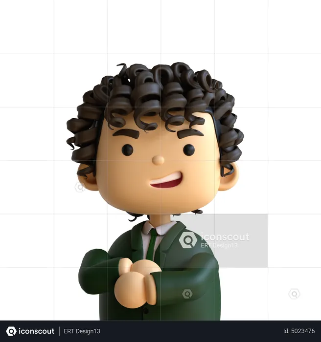 Curly Hair Businessman  3D Icon