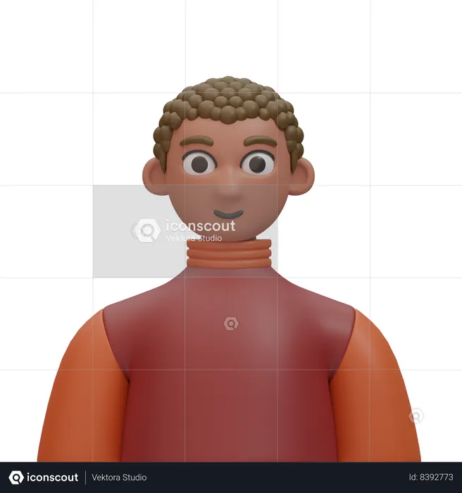 Curly hair man smiling  3D Icon