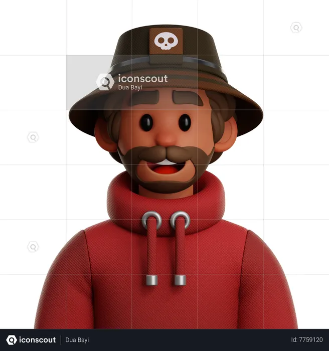 CURLY HAIR MAN WITH BUCKET HAT  3D Icon