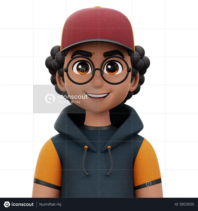 Curly Hair Man with Glasses  3D Icon