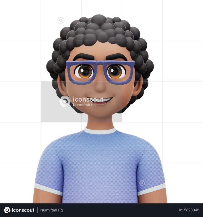 Curly Hair Man with Glasses  3D Icon