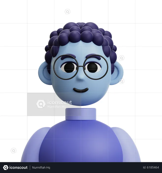 Curly Hair Man with Glasses  3D Icon