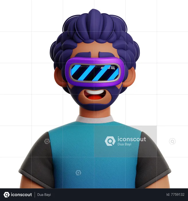 CURLY HAIR MAN WITH VR  3D Icon