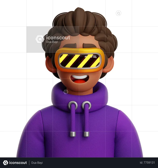 CURLY HAIR MAN WITH VR  3D Icon
