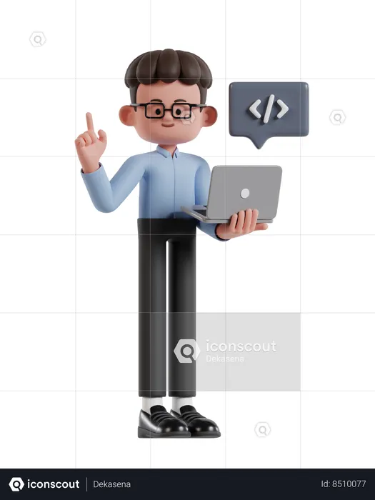 Curly Haired Businessman Doing Developing Website On Laptop  3D Illustration