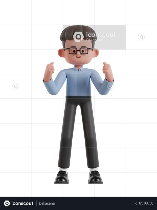 Curly Haired Businessman Giving Celebrating Pose  3D Illustration