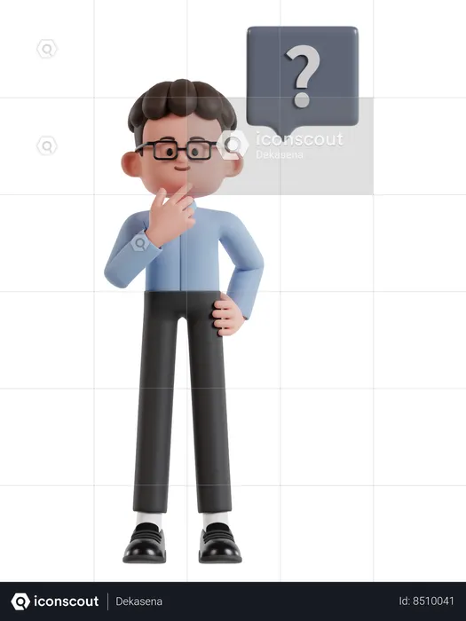 Curly Haired Businessman Holding Chin While Thinking With Question Mark  3D Illustration