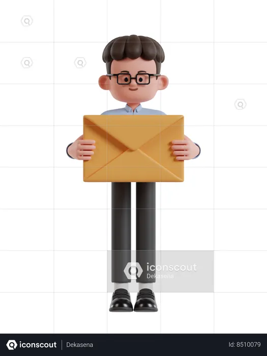 Curly Haired Businessman Holding Envelope  3D Illustration