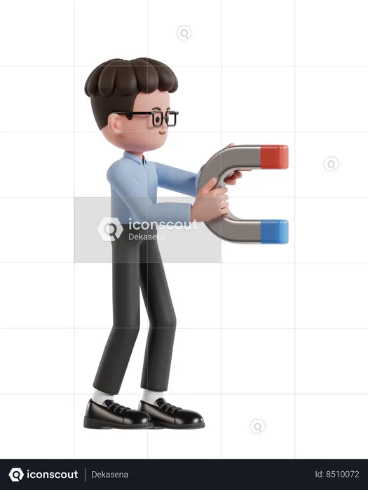 Curly Haired Businessman Holding Magnet Attracting Profits  3D Illustration