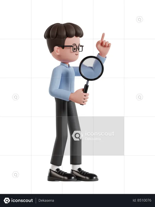 Curly Haired Businessman Holding Magnifying Glass Looking For Business Solutions  3D Illustration
