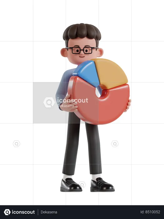 Curly Haired Businessman Holding Pie Chart Presentation  3D Illustration