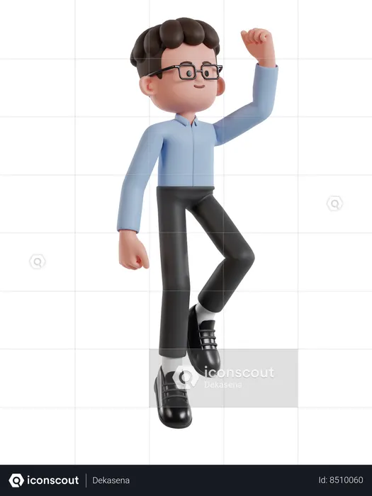 Curly Haired Businessman Jumping  3D Illustration