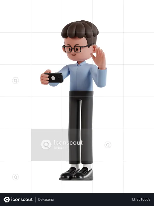 Curly Haired Businessman Making Video Call With Smartphone  3D Illustration
