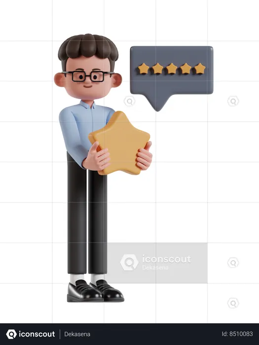 Curly Haired Businessman Received And Earned Five Star Rating  3D Illustration