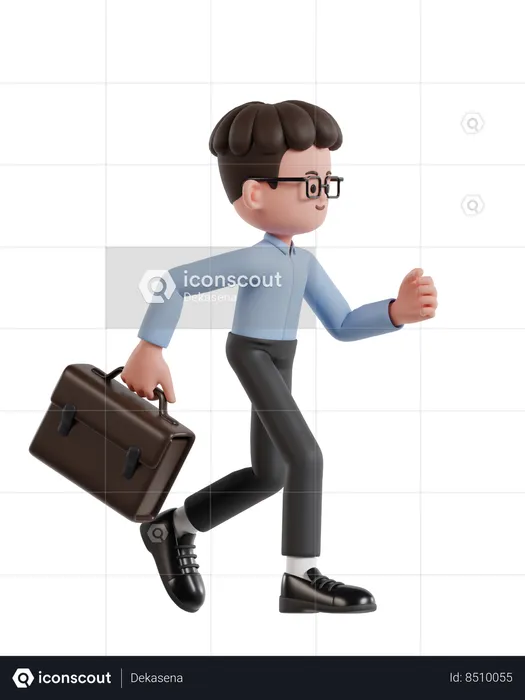 Curly Haired Businessman Running With Briefcase  3D Illustration