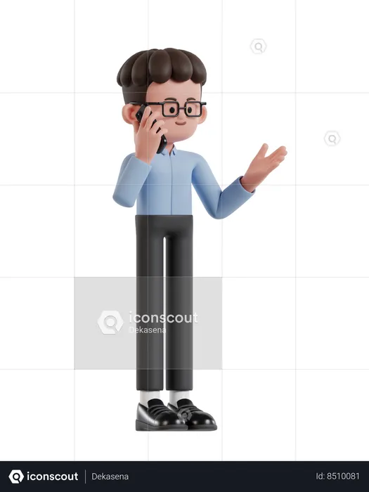 Curly Haired Businessman Talking Business On Phone  3D Illustration