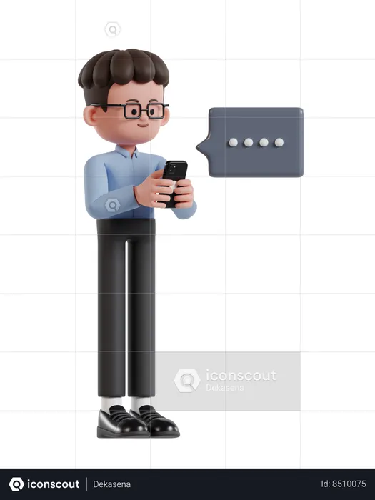 Curly Haired Businessman Typing Message On Cell Phone  3D Illustration