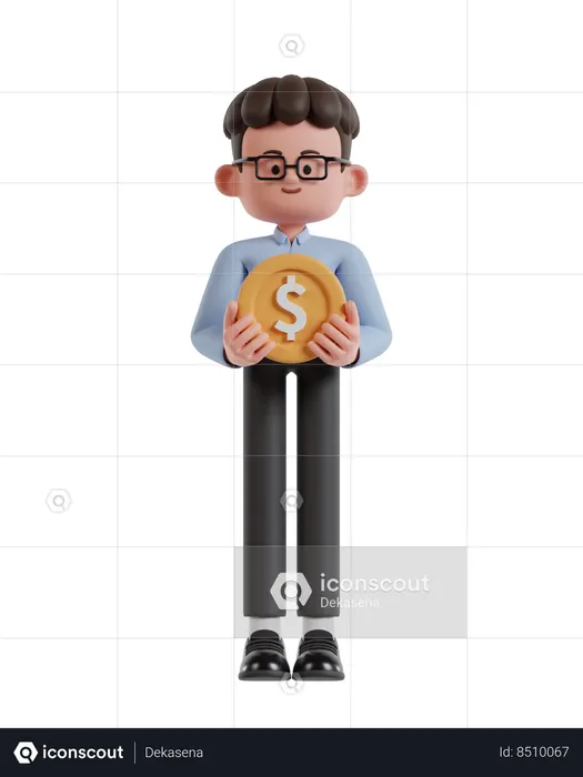 Curly Haired Businessman Wearing Glasses Carrying Dollar Coins  3D Illustration