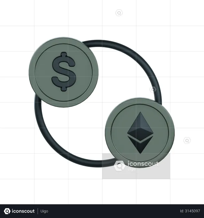Currency to Cryptocurrecny convention  3D Illustration