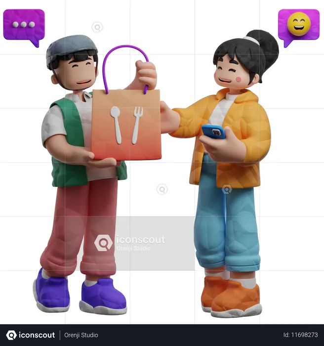 Customer Accepting Food Delivery  3D Illustration