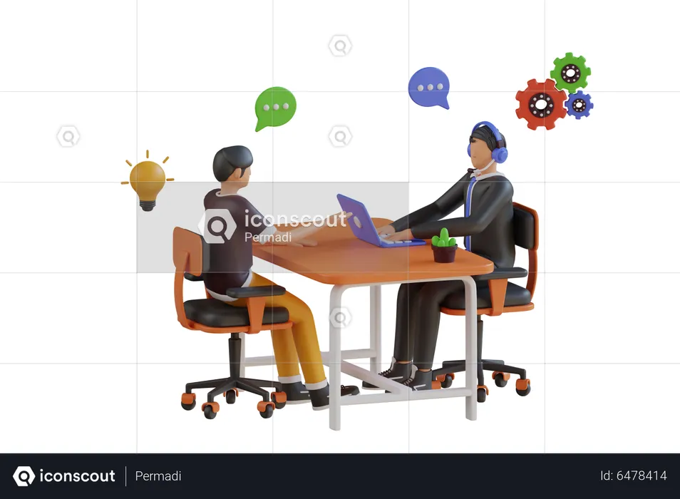 Customer sharing query at help center  3D Illustration