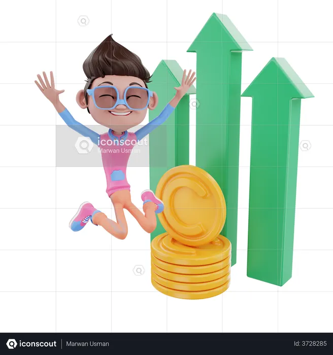 Cut Male Jumping With Profit  3D Illustration