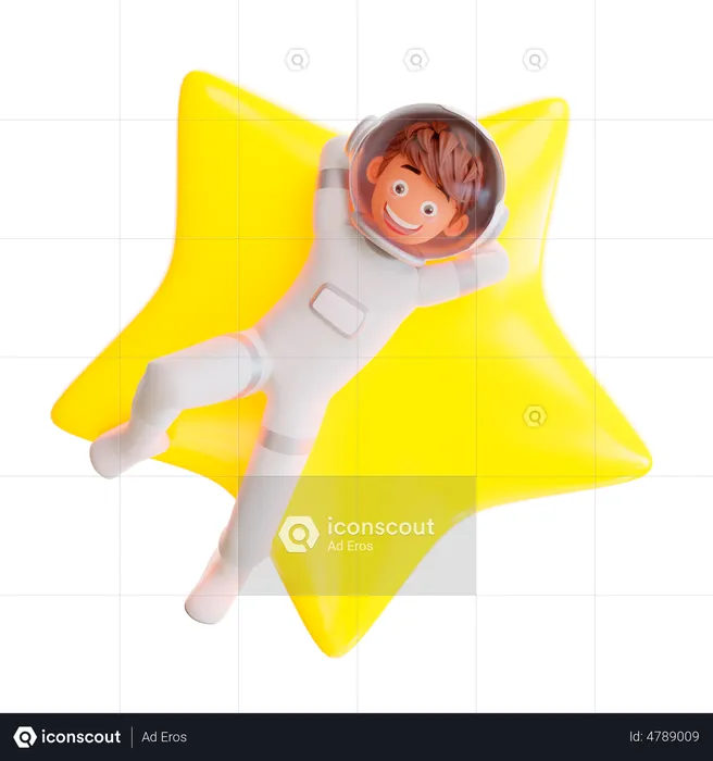 Cute astronaut relaxing on big star  3D Illustration
