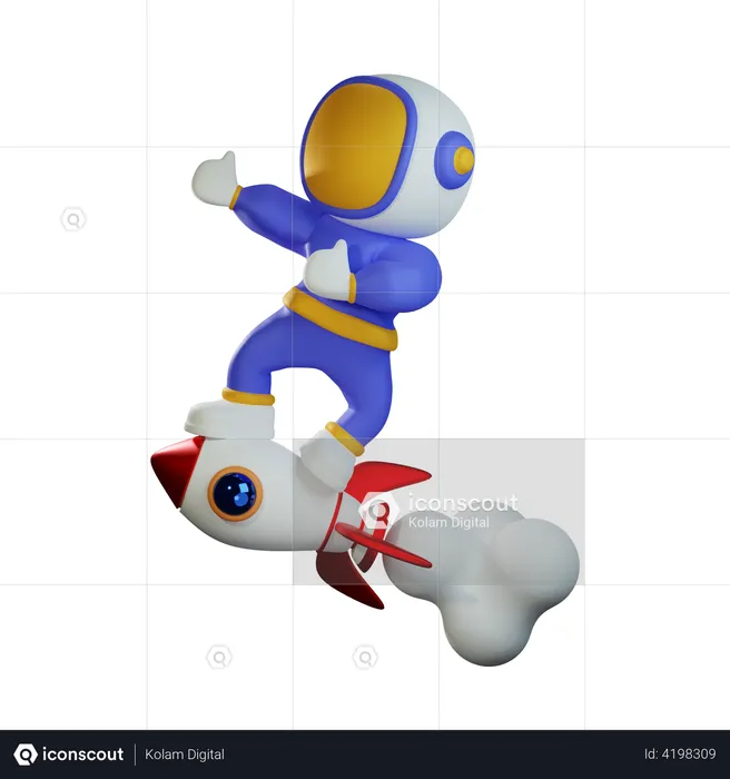 Cute Astronaut Riding Rocket  3D Illustration