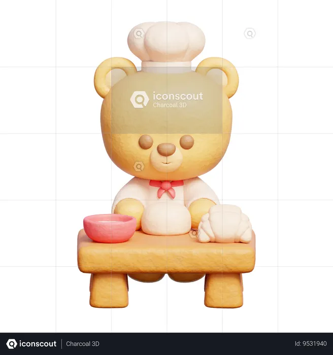Cute Bear Baking Dessert  3D Icon