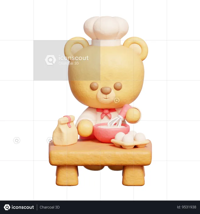 Cute Bear Baking Dessert  3D Icon