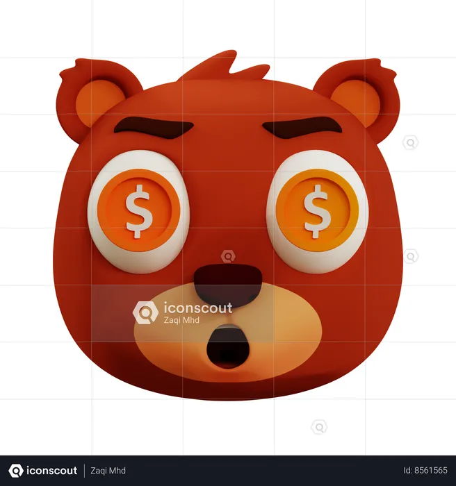 Cute Bear Dollar Emoji Emoji 3D Icon