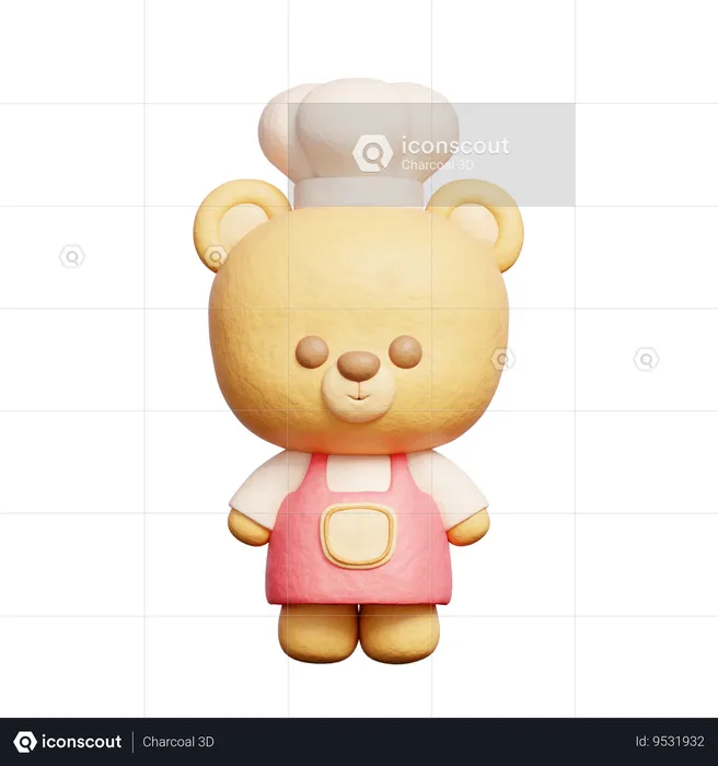 Cute Bear Wears Chef Uniform  3D Icon