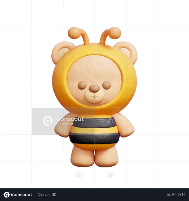 Cute Bear With Bee Costume  3D Icon