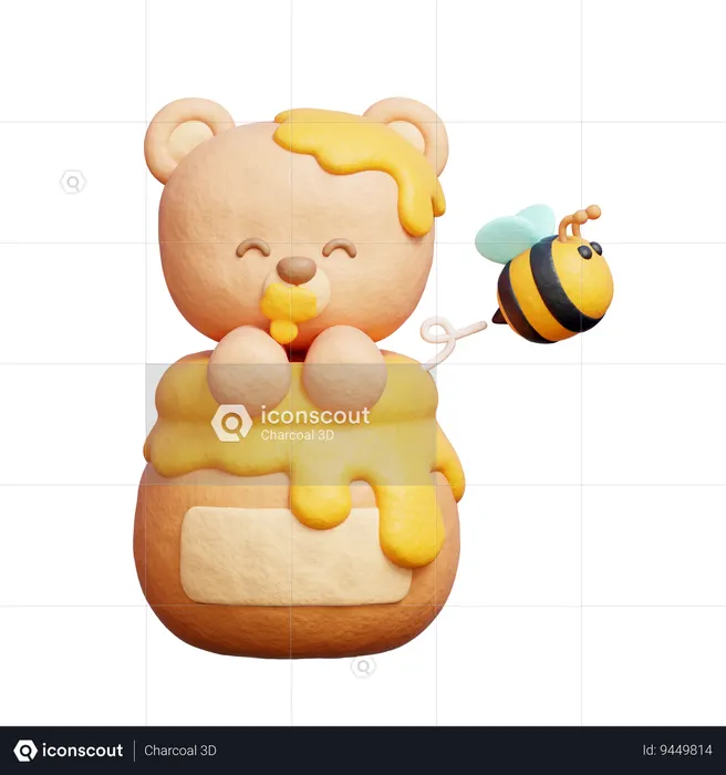 Cute Bear With Honey Jar  3D Icon