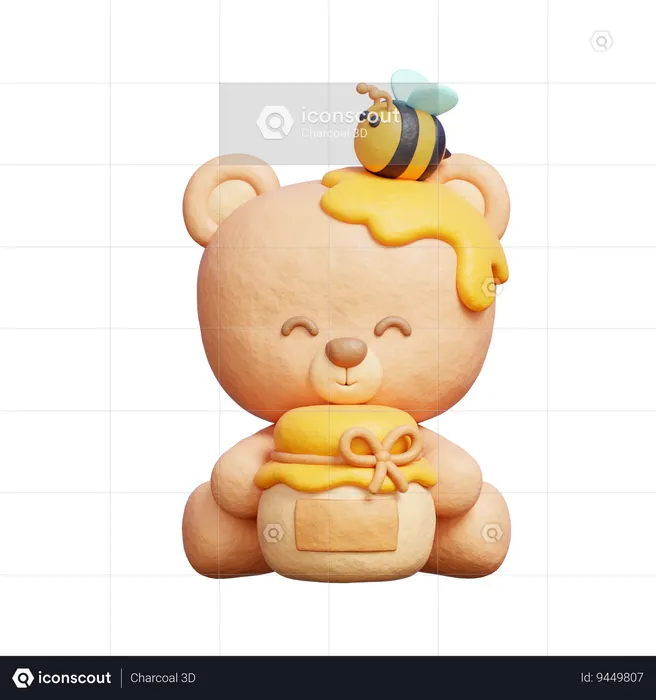 Cute Bear With Honey Jar  3D Icon