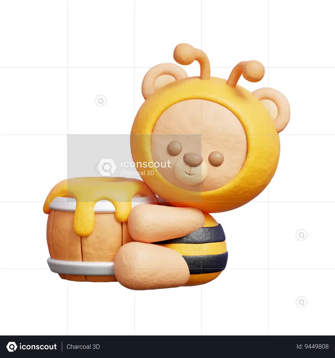 Cute Bear With Honey Jar  3D Icon