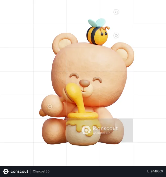 Cute Bear With Honey Jar  3D Icon