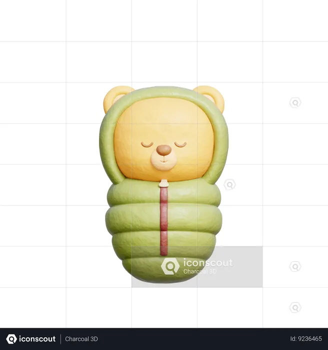 Cute Bear With Sleeping Bag  3D Illustration