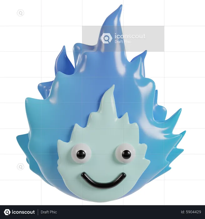Cute Blue Flame  3D Icon
