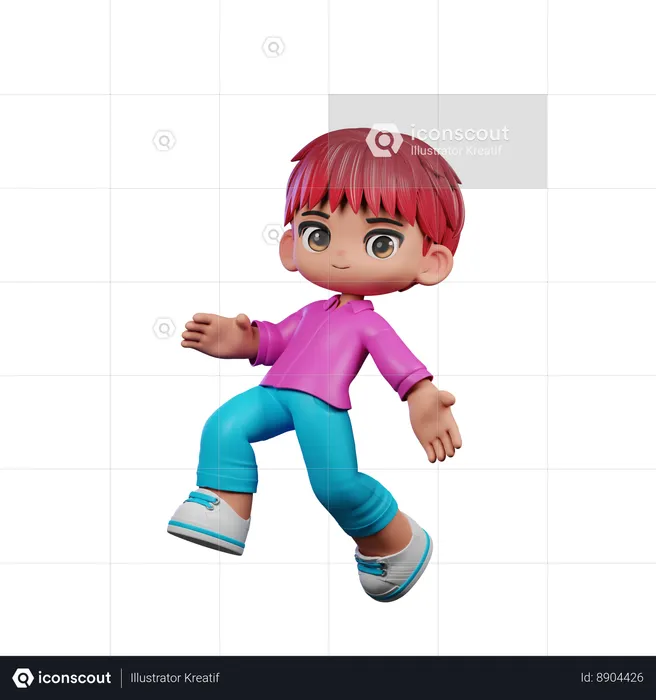 Cute Boy Doing Jump Pose  3D Illustration