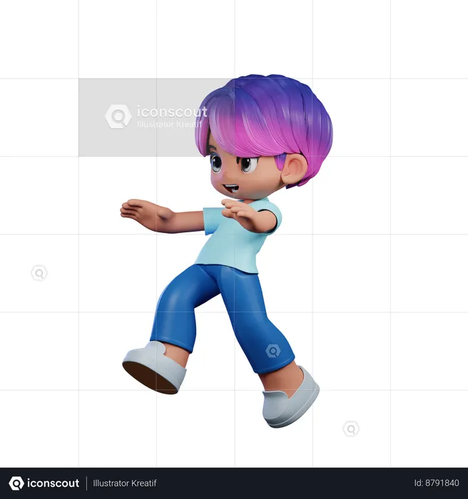 Cute Boy Doing Jump Pose  3D Illustration