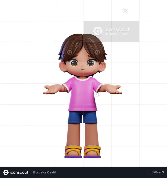 Cute Boy Doing No Idea Pose  3D Illustration