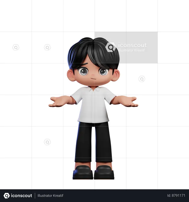 Cute Boy Doing No Idea Pose  3D Illustration