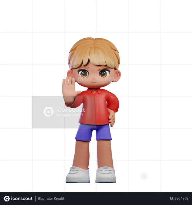 Cute Boy Doing Stop Sign  3D Illustration