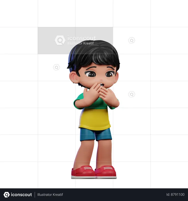 Cute Boy Giving Afraid Pose  3D Illustration