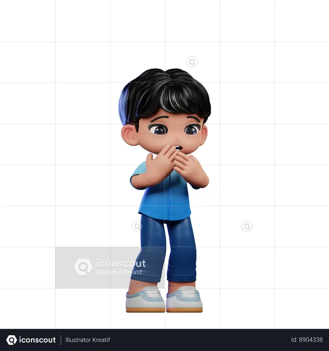 Cute Boy Giving Afraid Pose  3D Illustration