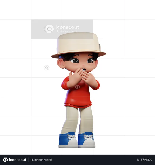 Cute Boy Giving Afraid Pose  3D Illustration