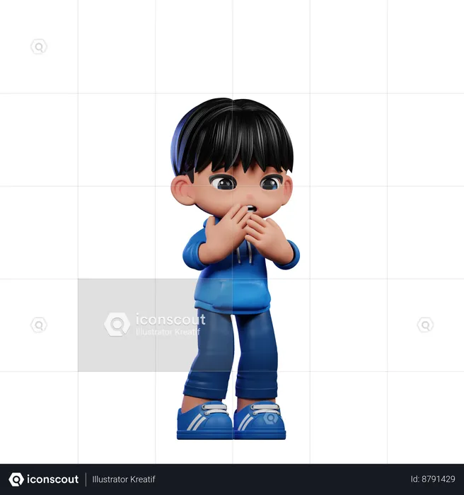 Cute Boy Giving Afraid Pose  3D Illustration