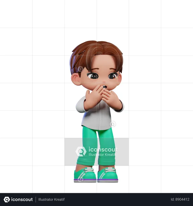 Cute Boy Giving Afraid Pose  3D Illustration