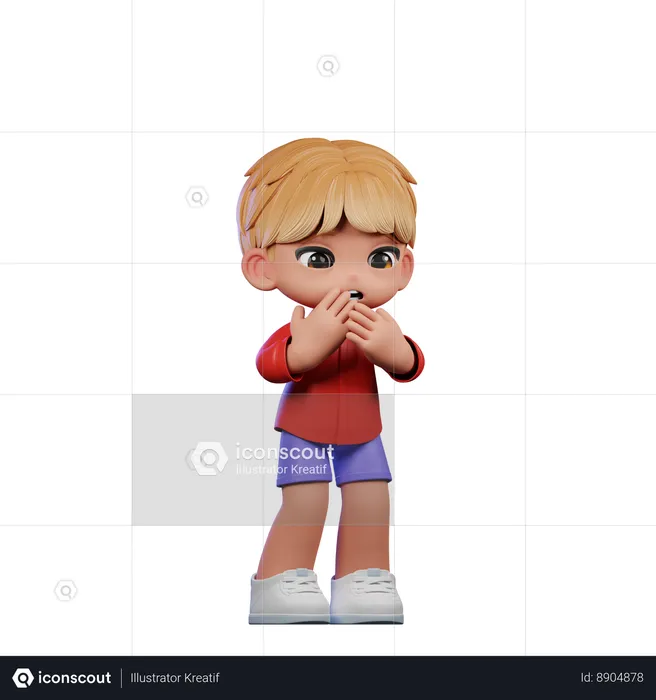 Cute Boy Giving Afraid Pose  3D Illustration